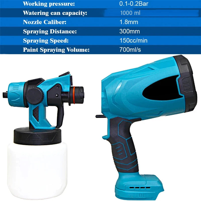 Pistola a spruzzo elettrica da 1000ML spruzzatore di vernice Cordless ad alta potenza HVLP aerografo per rivestimento in acciaio per mobili Auto per batteria Makita 18V