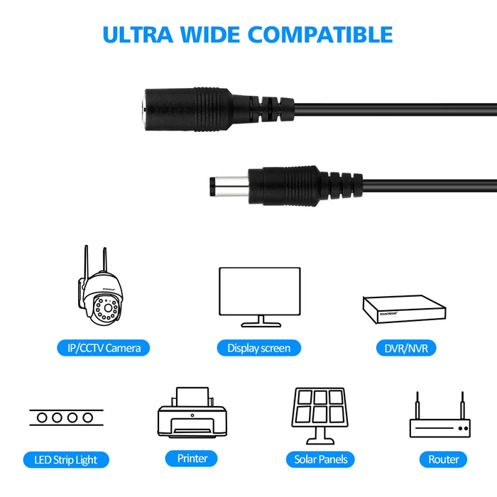 2M 6.56FT/ 5M 16.5FT / 10M 33FT cavo di Prolunga DC 5.5x2.1mm Cavo di Alimentazione Cavo di Prolunga Per Telecamera di Sicurezza CCTV 12 Volt Cavo di Estensione