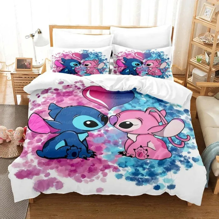 Cartoon Disney Stitch Angel copripiumino Set Stitch Post copripiumino federa Set biancheria da letto bambini adulti confortevole Set Twin King