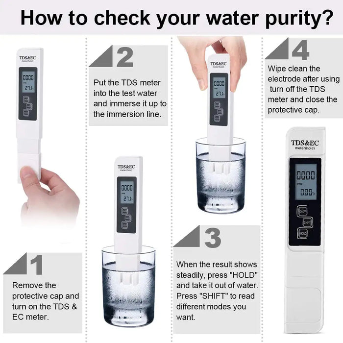 1PC White Digital Water Quality Tester TDS EC Meter Range da 0 a 9990 Tester PPM multifunzionale per temperatura di purezza dell'acqua