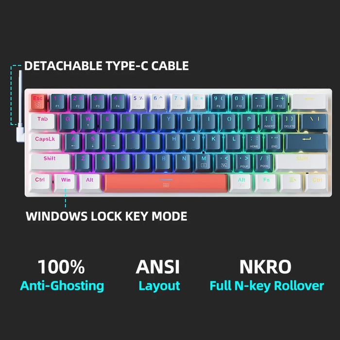 Machenike K500-B61 Mini Keybaord meccanico 60% fattore di forma 61 tasti Keybaord da gioco cablato chiave completa retroilluminato RGB intercambiabile a caldo