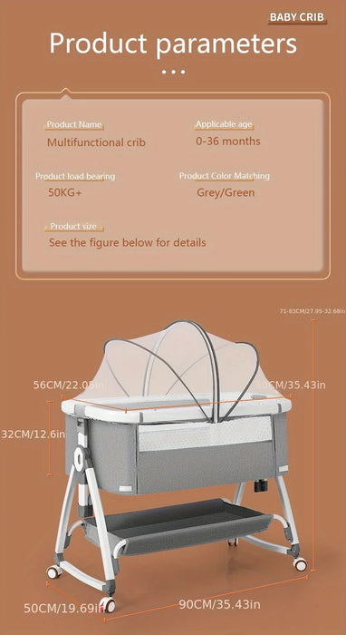 Culla multifunzionale con regolazione dell'altezza pieghevole, altalena da comodino portatile e mobile, culla, letto a pelo