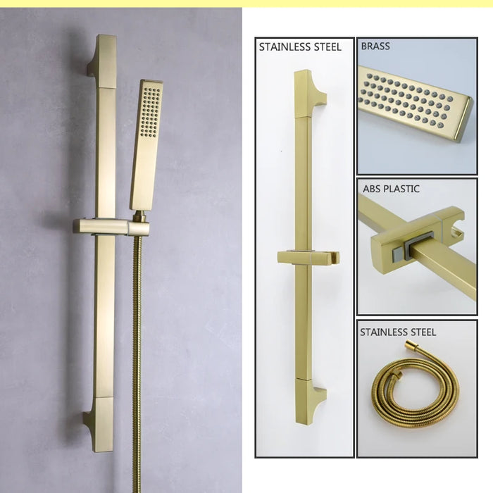 Set doccia a mano con barra scorrevole spazzolata oro opaco 3 funzioni doccia portatile barra regolabile in acciaio inossidabile con presa in ottone collegare