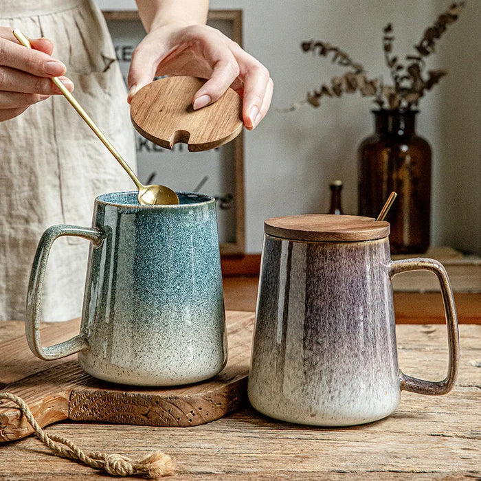 Grandi tazze da caffè in ceramica da 26 once con coperchio manico Sppon, tazza da tè Jumbo Extra grande per ufficio e casa, regalo e regalo 780ML