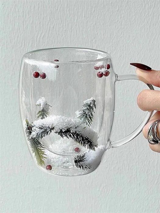 200/350ML tazza di vetro trasparente a doppia parete tema natalizio scena di neve tazza di caffè in vetro tazza di acqua di latte resistente al calore regalo di natale