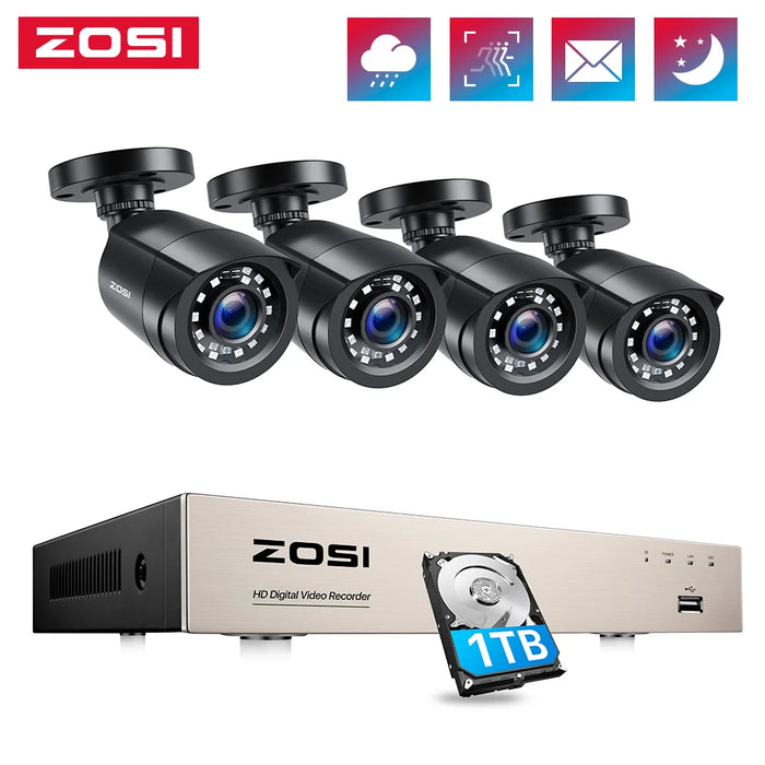 ZOSI 8CH 1080P CCTV Sistema esterno 5MP Lite Video DVR con 2/4/6/8 pezzi 2MP Wired Security Cam Sistema di videosorveglianza giorno/notte