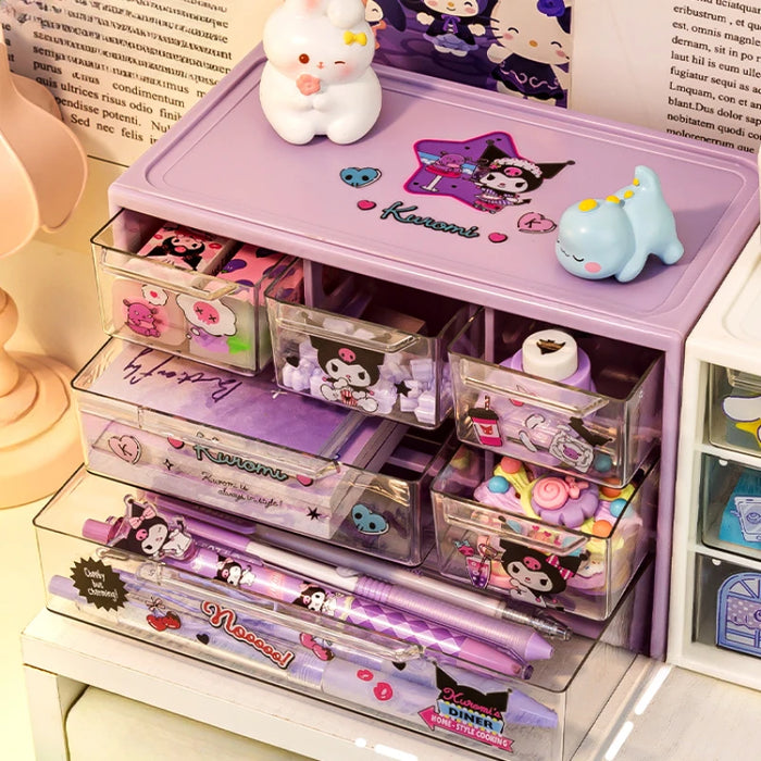 Sanrio 6 scatola portaoggetti a griglia cassetto da tavolo scatola di organizzazione trasparente portapenne da scrivania invia adesivi Kuromi Melody Cinnamoroll