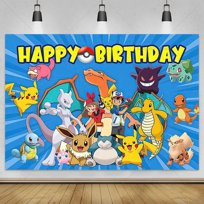 Pokemon Pikachu sfondo decorazione animazione fotografia sfondo Banner Poster festa di buon compleanno bambini ragazzo Baby Shower