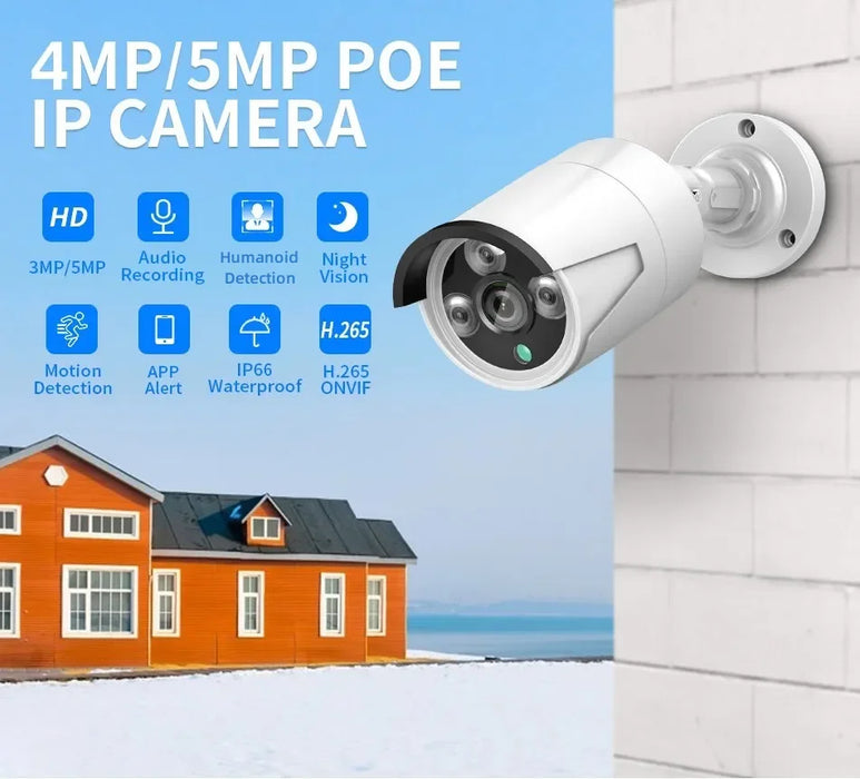 Hiseeu H.265 POE IP 4MP 5MP CCTV telecamera di sicurezza di sorveglianza IP per registrazione Audio sistema POE NVR visione notturna esterna impermeabile