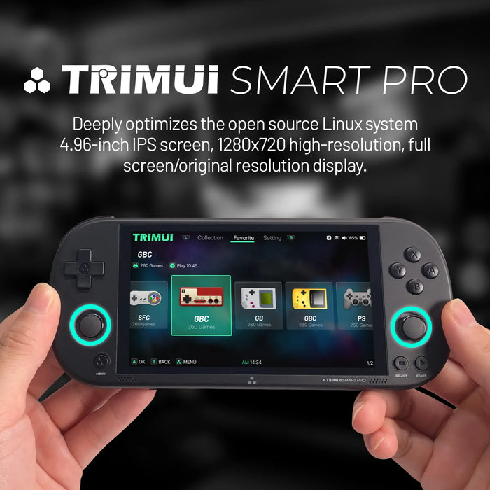 Trimui Smart Pro Console di gioco portatile 4.96 ''schermo ips sistema Linux Joystick illuminazione RGB Smartpro lettore di videogiochi retrò regalo