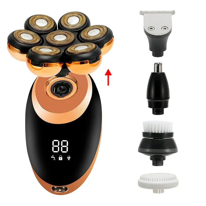 5 In 1 7D Kit di rasoi a testa calva ricaricabili per uomo Display a LED USB teste di rasoio elettrico barba orecchio naso capelli viso Trimmer