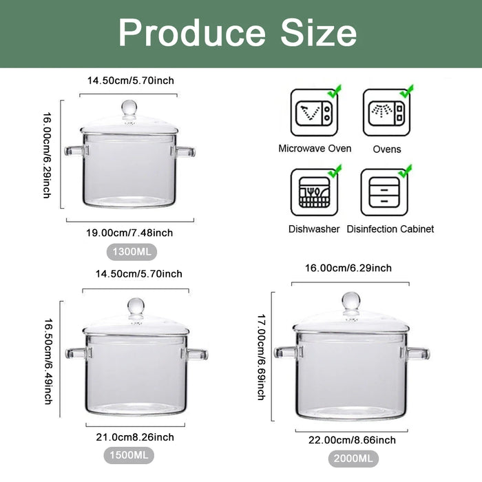 Pentola per zuppa in vetro trasparente resistente al calore riscaldamento a microonde doppia maniglia casseruola in vetro con coperchio utensili da cucina