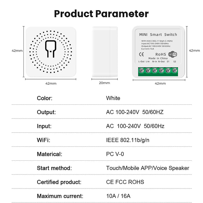 Tuya Mini 16A WiFi Switch Smart Life App controllo a 2 vie Smart Home Automation Module Interruptor funziona per Alexa Google Home