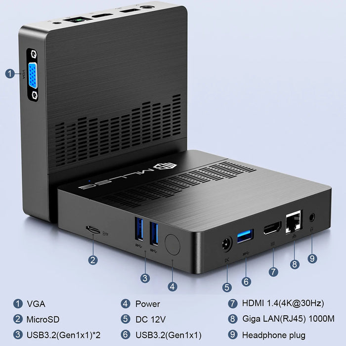 MLLSE Mini PC M2 Air Intel Gemini Lake N4000 Windows 11 6GB RAM 128GB ROM Dual-Band WiFi Bluetooth USB Mini Computer