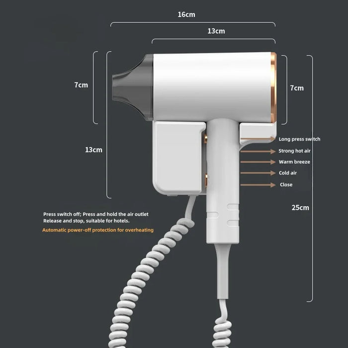 Asciugacapelli per Hotel 220V a parete ad alta potenza Non punzonatura luce blu asciugacapelli asciugacapelli spegnimento automatico 2024
