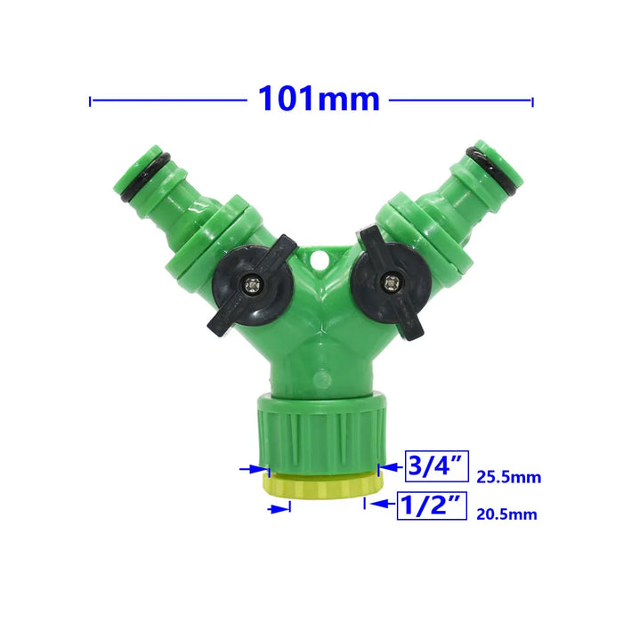 Splitter per acqua di rubinetto da giardino a 2 vie femmina 1/2 3/4 tubo da giardino Y splitter irrigazione interruttore regolabile 1 pz