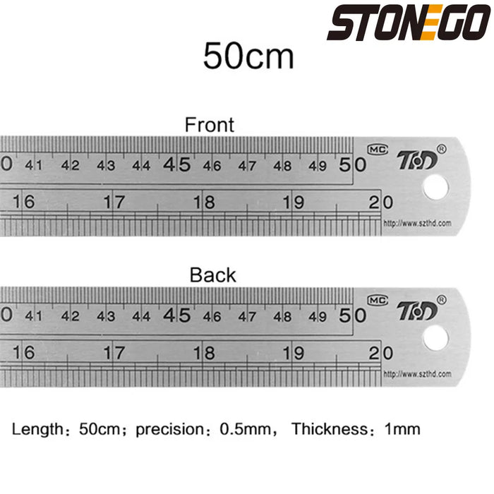 Righello in acciaio inossidabile STONEGO, righelli in metallo da 6, 8, 12, 16, 20 pollici, con scala a doppia faccia della linea di laurea ad alta precisione