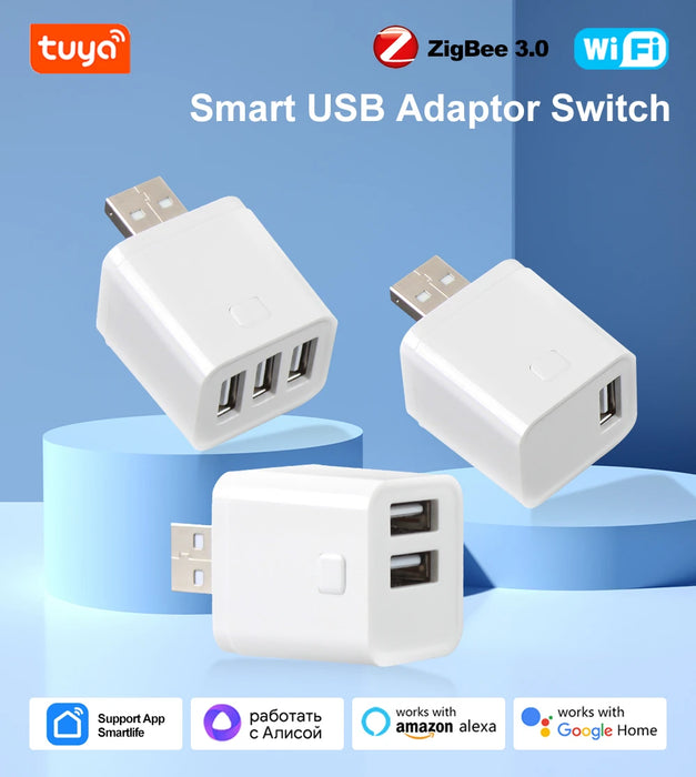 Tuya Smart WiFi/Zigbee adattatore Micro USB 1-3 Gang 5V Mini adattatore di alimentazione USB spina di ricarica temporizzazione vocale per Alexa Google Home Alice