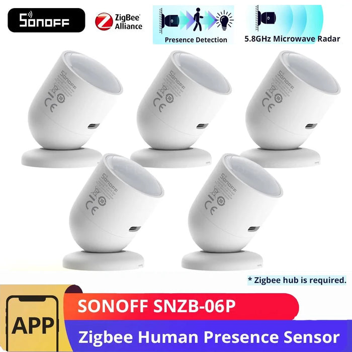 1-5PCS SONOFF Zigbee sensore di presenza umana SNZB-06P rilevamento della presenza rilevamento della luce supporto per l'automazione domestica intelligente Google Alexa