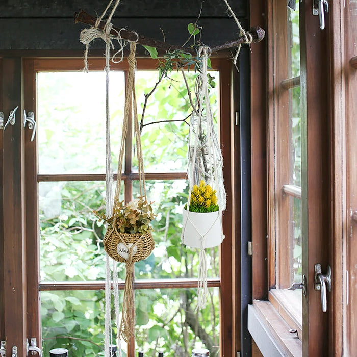 Cesto appeso per piante da giardinaggio appendiabiti in corda di cotone vaso da fiori Macrame tasca per vasi fatta a mano decorazione del cortile del giardino della parete di casa