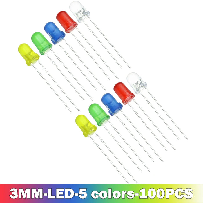 100 Pz/lotto 3mm 5mm F3 F5 LED Rotondo Ultra Luminoso Bianco Verde Giallo Blu Bianco Rosso Diodo Emettitore di Luce Per Il Kit Fai Da Te