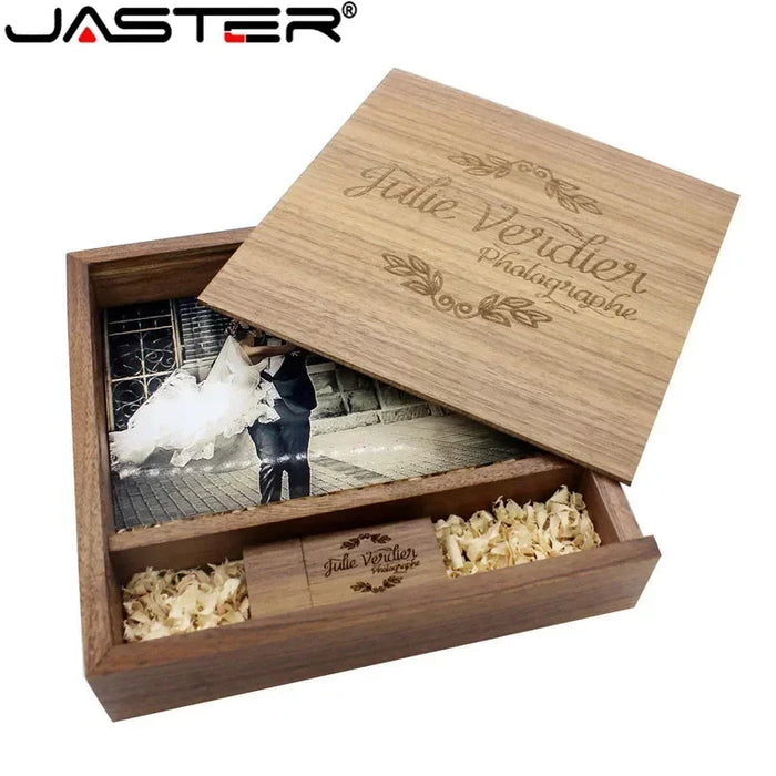 Album fotografico in acero JASTER scatola USB in legno Memory Stick Pendrive 8GB 16GB 32GB 64GB 128GB fotografia regalo LOGO gratuito (170*170*35 MM)