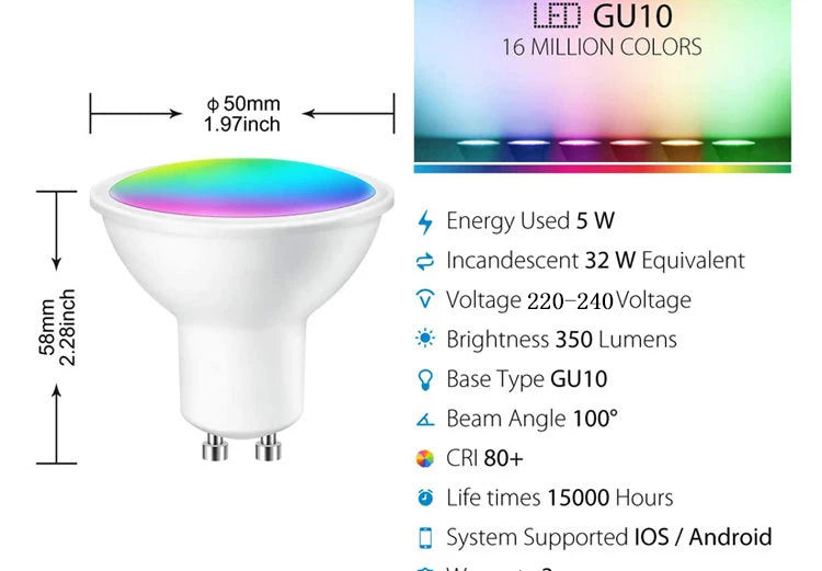 GU10 Bluetooth Smart LED lampadina Tuya lampadine dimmerabili faretto lampadina 220V 9W E27 RGB + CW LED cambia colore lampada per la casa