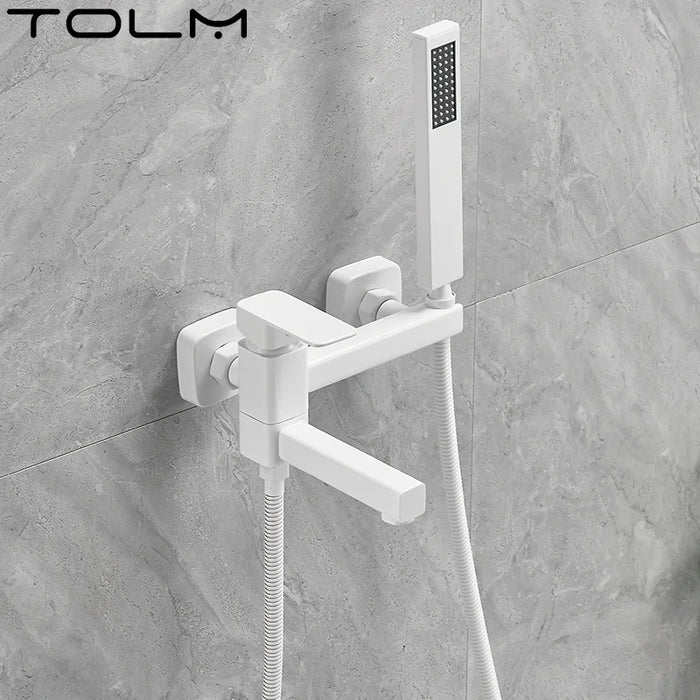 TOLM nero/bianco supporto per irrigatore per doccia a mano ugello di riempimento per vasca da bagno Set di rubinetti per bagno monocomando integrato a doppio foro