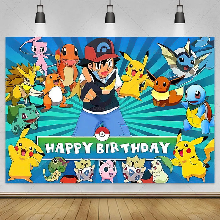 Pokemon Pikachu sfondo decorazione animazione fotografia sfondo Banner Poster festa di buon compleanno bambini ragazzo Baby Shower