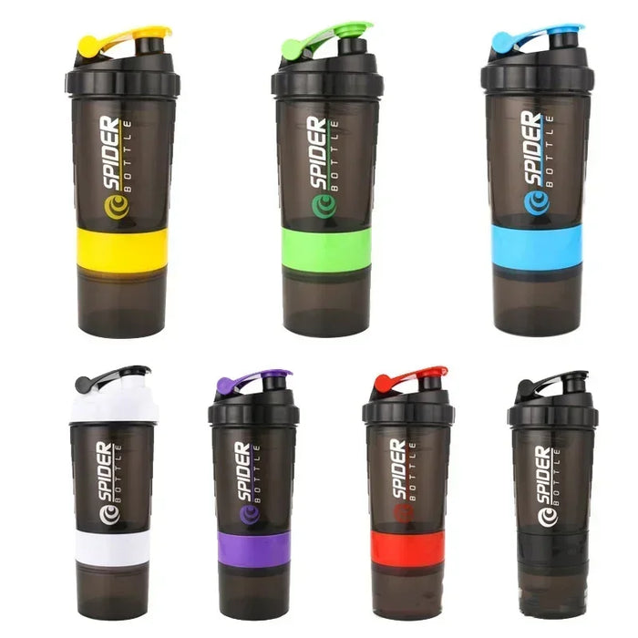 Bottiglia Shaker a 3 strati miscelazione proteica Shake Cup sport Fitness Water Cup bottiglie d'acqua in plastica in scala da 550ml con scatola per medicinali