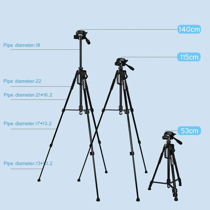 Supporto da viaggio per telefono treppiede in alluminio alto 55 "140CM con piastre rapide testa a padella per fotocamera digitale Canon Nikon DSLR SLR