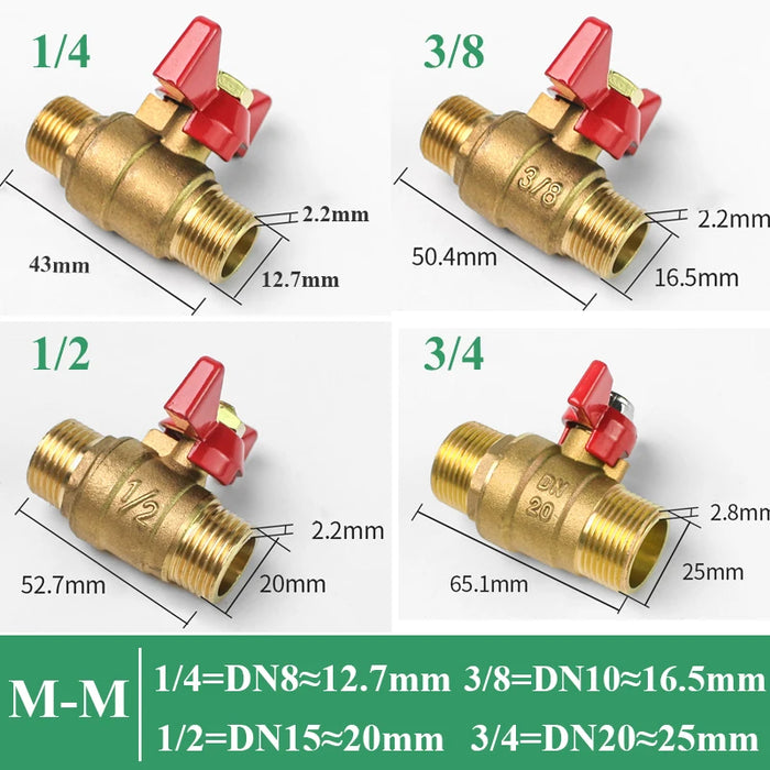 1/4 "3/8" 1/2 "3/4" filetto femmina a femmina valvola a sfera di intercettazione in ottone a due vie con impugnatura a farfalla per Gas combustibile acqua olio aria