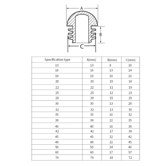 Tappo per tubo tondo in plastica tappi terminali a cupola tappi antiscivolo per gambe della sedia copertura antipolvere per piedini protezione per pavimenti accessori per mobili 13-76mm