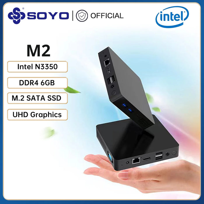 SOYO New M2 Mini PC Intel N3350 CPU 4G RAM 64G ROM VGA USB3.0 supporto M.2 Win10Pro Computer portatile Desktop WiFi BT4.2