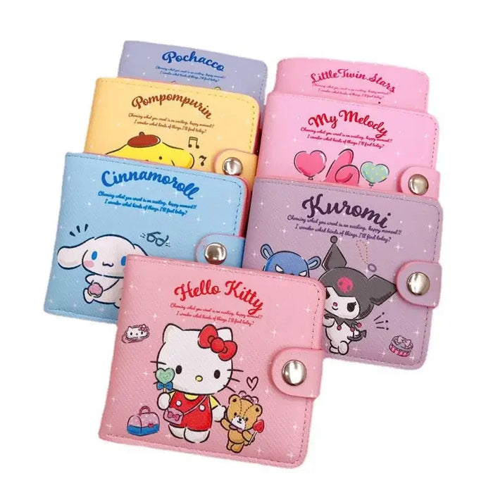 Sanrio Cartoon Figure Pu portafoglio Cute Hello Kitty Kuromi Melody Casual Money Bag portamonete portamonete portafoglio con bottoni regali