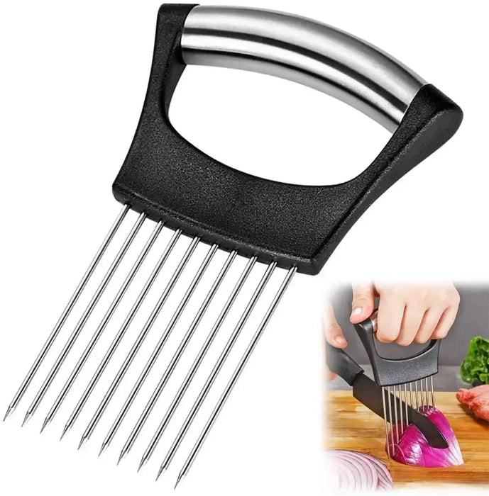 Stainless Steel Onion Needle With Cutting Safe Aid Holder Easy Slicer Cutter Tomato Safe Fork Handheld Vegetable Knife Kitchen