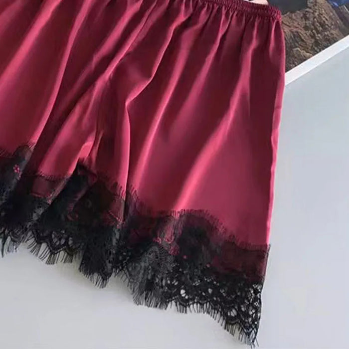 Pigiama Halter da donna 2 pezzi canotta e pantaloncini Home Wear rosso nero Sexy Lace S M ventilare il Comfort