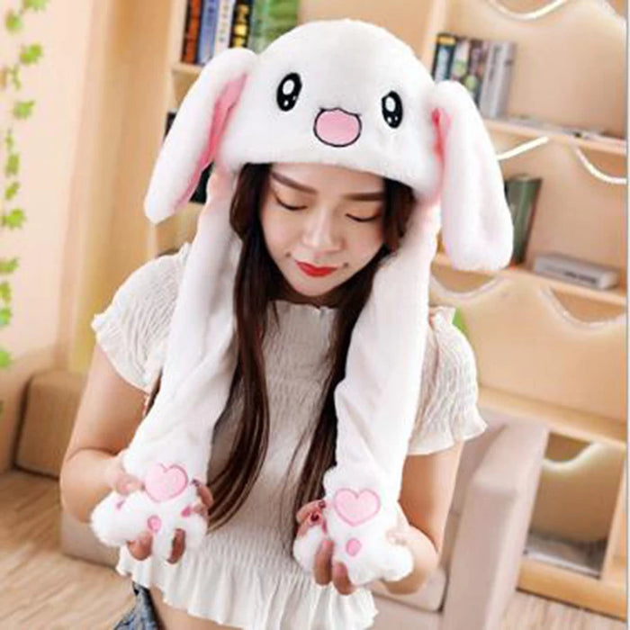 Cartoon Bunny Ear Move Hat Jumping up Toys Rabbit Girls Animal peluche Costume Cosplay Cap Kids Party for Adult Funny Anime Hat