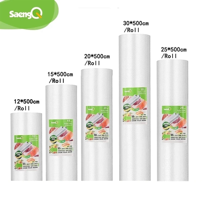 Sacchetti sottovuoto saengQ per alimenti sottovuoto alimenti freschi a lunga tenuta 12 + 15 + 20 + 25 + 30cm * 500cm rotoli/lotto sacchetti per confezionatrice sottovuoto