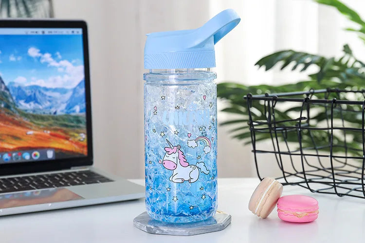 Elegante doppia paglia unicorno tazza di ghiaccio estate bevanda fredda succo caffè tazza d'acqua tazze di plastica portatili della ragazza del ragazzo regalo novità