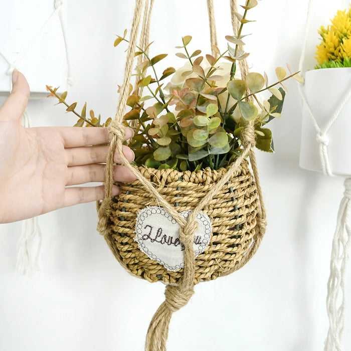 Cesto appeso per piante da giardinaggio appendiabiti in corda di cotone vaso da fiori Macrame tasca per vasi fatta a mano decorazione del cortile del giardino della parete di casa