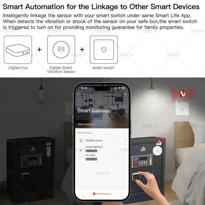 Tuya ZigBee sensore di inclinazione a vibrazione intelligente monitoraggio in tempo reale allarme di rilevamento della finestra della porta sistema di protezione della sicurezza domestica intelligente