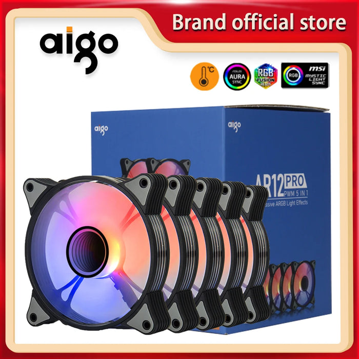 Aigo AR12PRO Computer Case fan ventoinha PC 120mm rgb fan 4pin PWM CPU ventola di raffreddamento 3 pin5v spazio illimitato argb 12cm ventilador