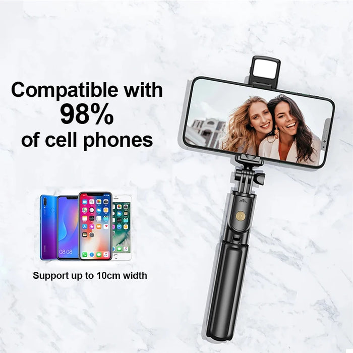 Treppiede per selfie stick wireless con treppiede estensibile remoto Bluetooth leggero per telefono cellulare iPhone Tiktok Streaming live