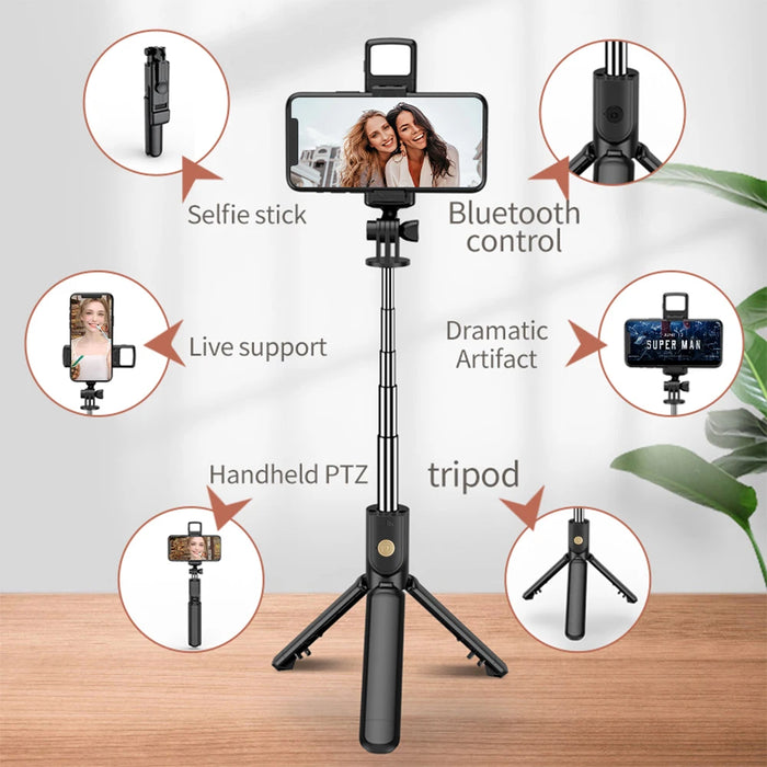 Treppiede per selfie stick wireless con treppiede estensibile remoto Bluetooth leggero per telefono cellulare iPhone Tiktok Streaming live