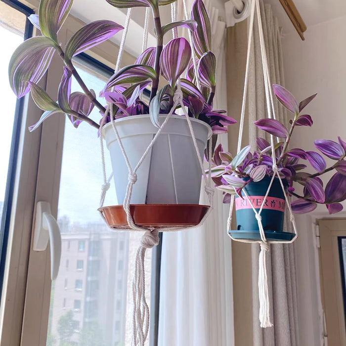 Cesto appeso per piante da giardinaggio appendiabiti in corda di cotone vaso da fiori Macrame tasca per vasi fatta a mano decorazione del cortile del giardino della parete di casa