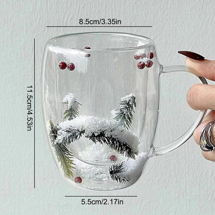 200/350ML tazza di vetro trasparente a doppia parete tema natalizio scena di neve tazza di caffè in vetro tazza di acqua di latte resistente al calore regalo di natale