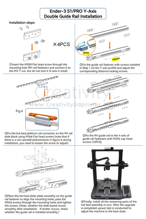 Ender 3/V2/PRO/Ender3 S1/Ender 3 v3 SE kit di aggiornamento della guida lineare a doppio asse Y kit di aggiornamento dell'asse X per Kit stampante 3d Ender 3/V2