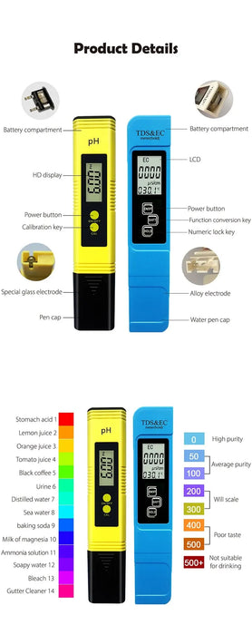 2pcs TDS phmetro Digital Water Tester 0.01ph phmetro ad alta precisione 0-9990ppm temperatura PPM Tester