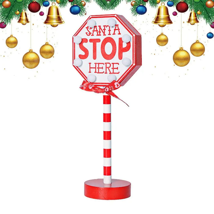 Stop Sign Party Decoration Santa Stop Here Tree Topper Desk Lamp LED Stop Sign Light Up Christmas Garden Light per Window Sign